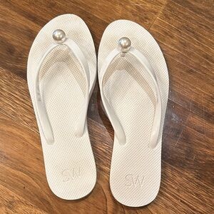 Stuart Weitzman White Sandals with Pearl Accent